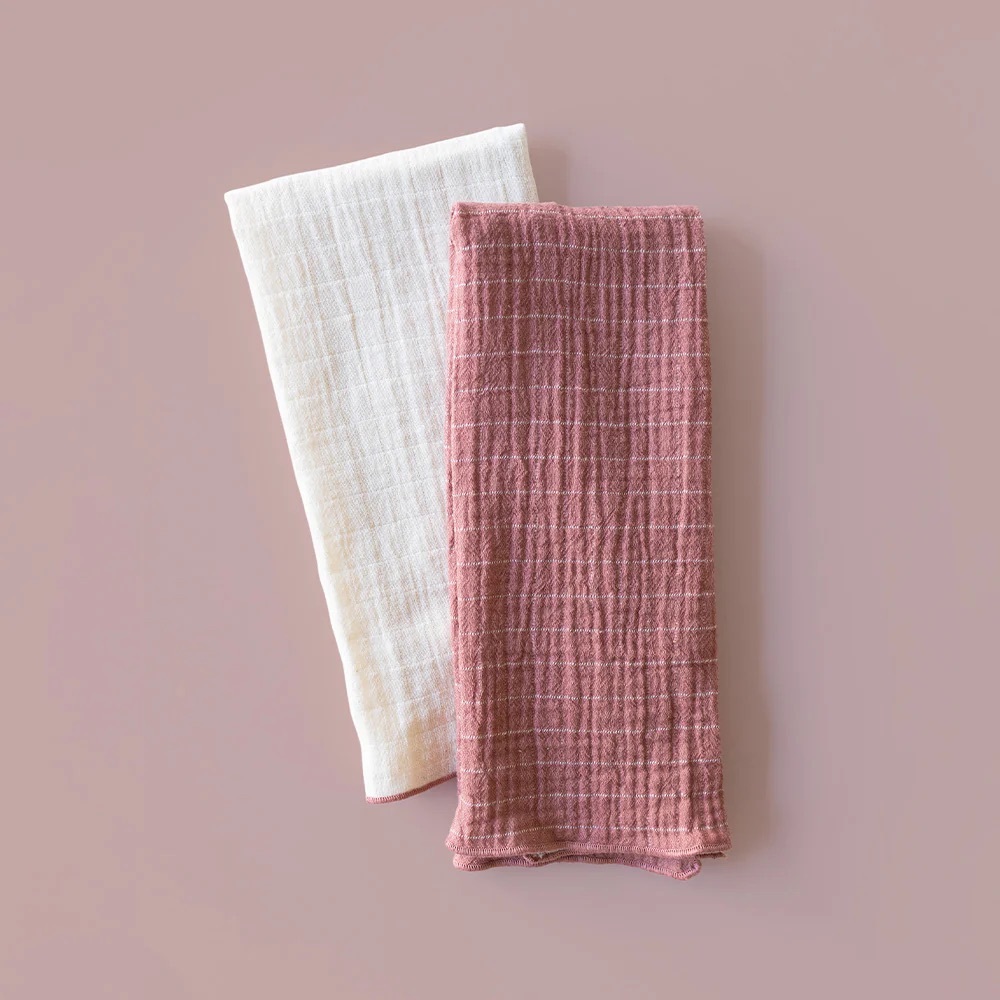Jilly Box/Danica Heirlooms Soft Cotton Muslin Kitchen Towels - Rose and Cream